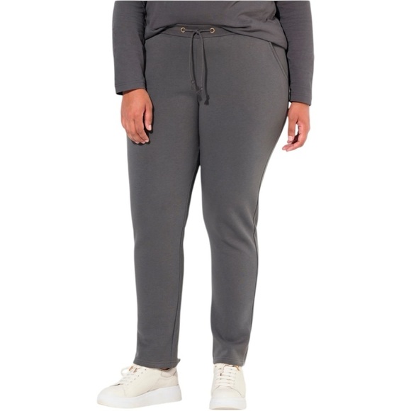 New Ulla Popken Basic Drawstring Elastic Waist Cotton Blend Gray Joggers 20/22 - Picture 2 of 11